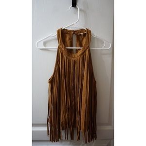 Brown fringe top